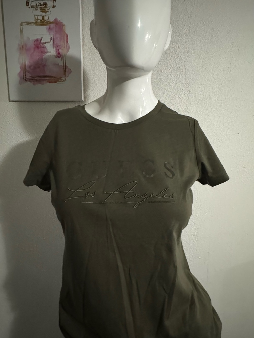 Guess Olive Green Embossed 'Los Angeles' Short Sleeve Tee